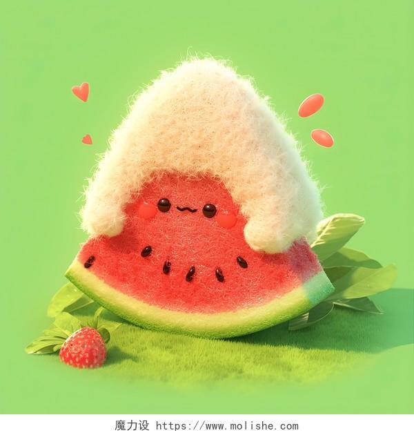 可爱的卡通毛绒水果插图-西瓜